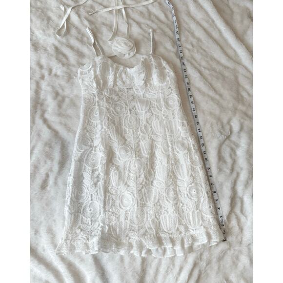 For Love & Lemons NWT White Lace Floral Choker Neck Harriet Mini Dress Medium - Picture 11 of 14